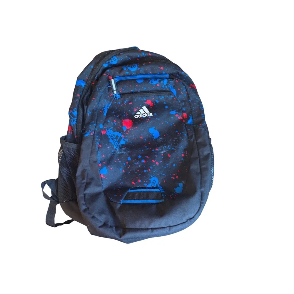 Adidas Young Creator Backpack Black Blue Red Paint Splatter Logo School Bag